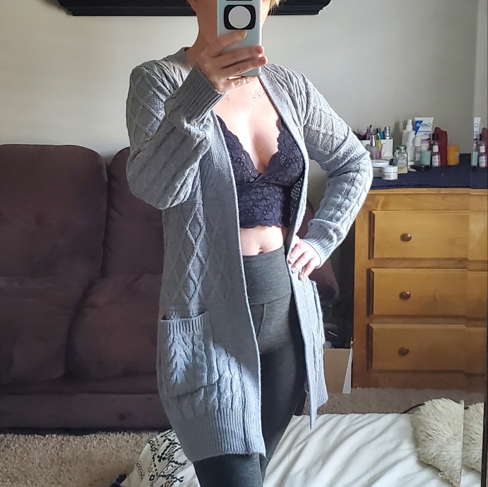 Grey Cable Knit Cardigan